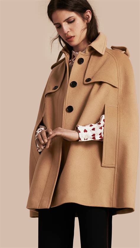 burberry seasonal sale camel coat|Burberry cashmere cape coat.